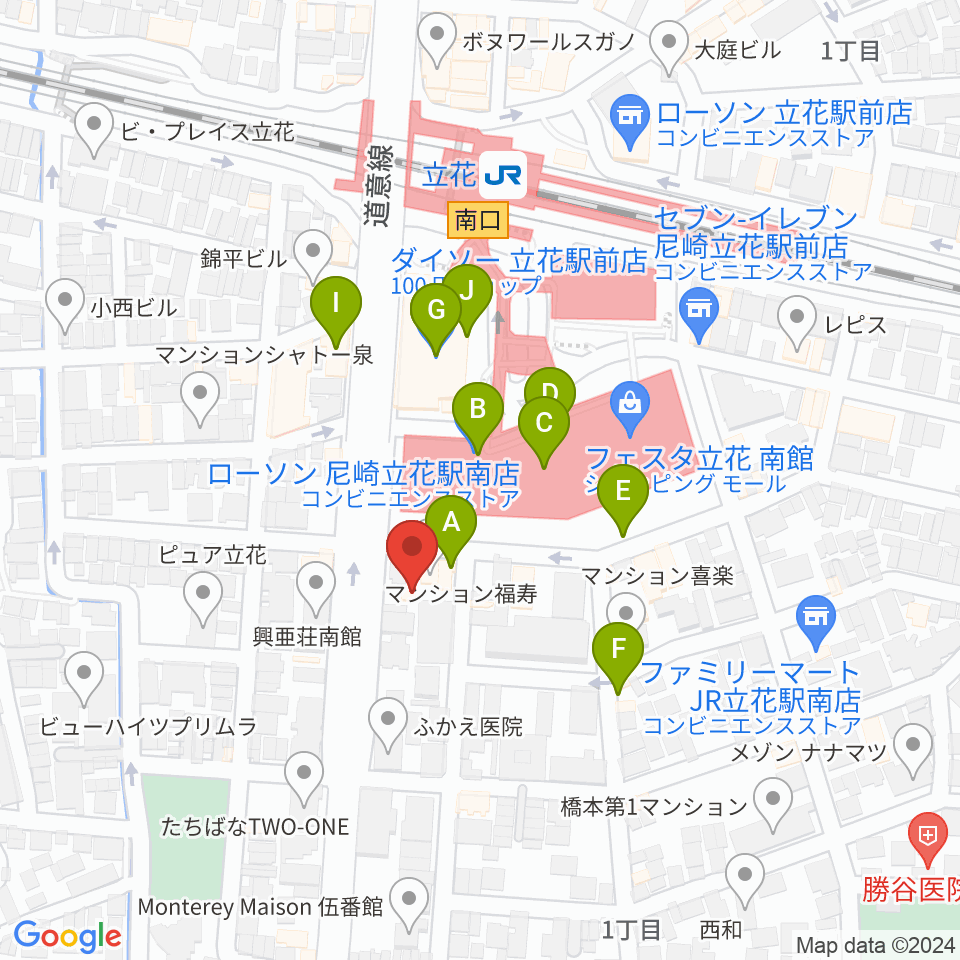 福永管楽器 ハーモニー楽器周辺のカフェ一覧地図