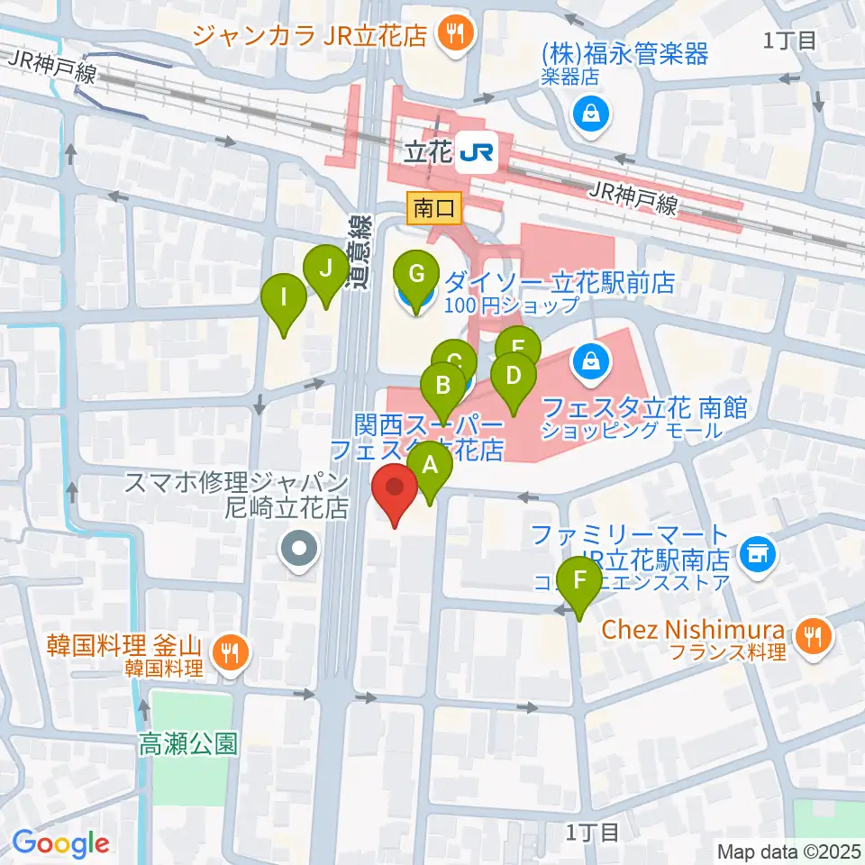 福永管楽器 ハーモニー楽器周辺のカフェ一覧地図
