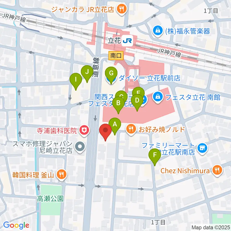 福永管楽器 ハーモニー楽器周辺のカフェ一覧地図