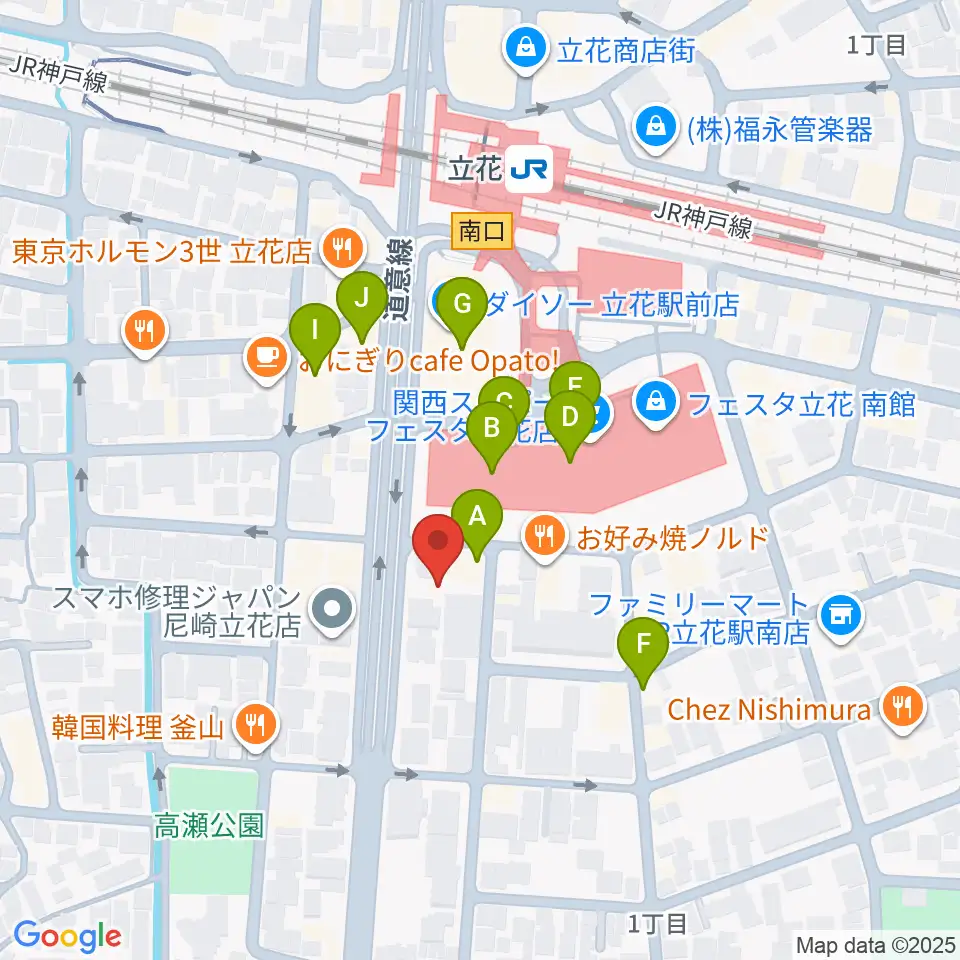 福永管楽器 ハーモニー楽器周辺のカフェ一覧地図