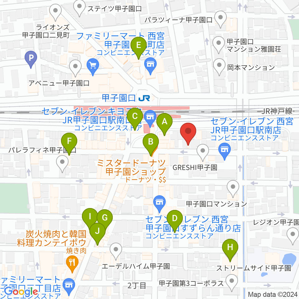 箏三絃なかにし周辺のカフェ一覧地図
