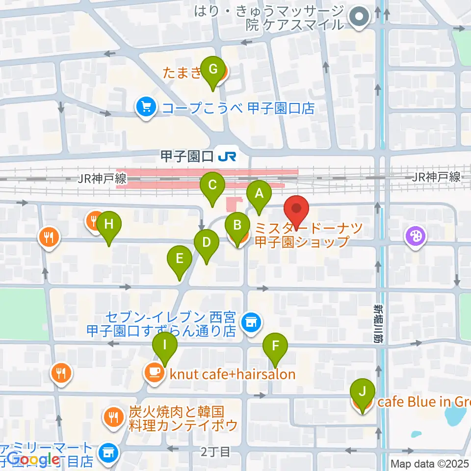 箏三絃なかにし周辺のカフェ一覧地図