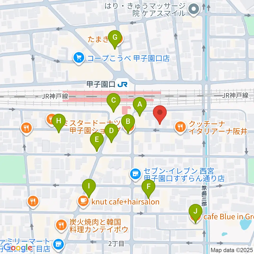箏三絃なかにし周辺のカフェ一覧地図