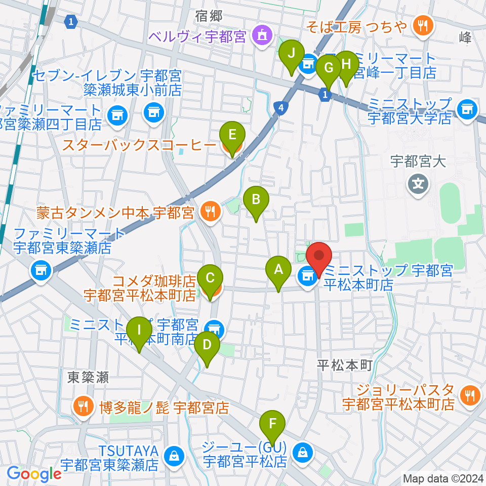 宇都宮JIVE Studio周辺のカフェ一覧地図