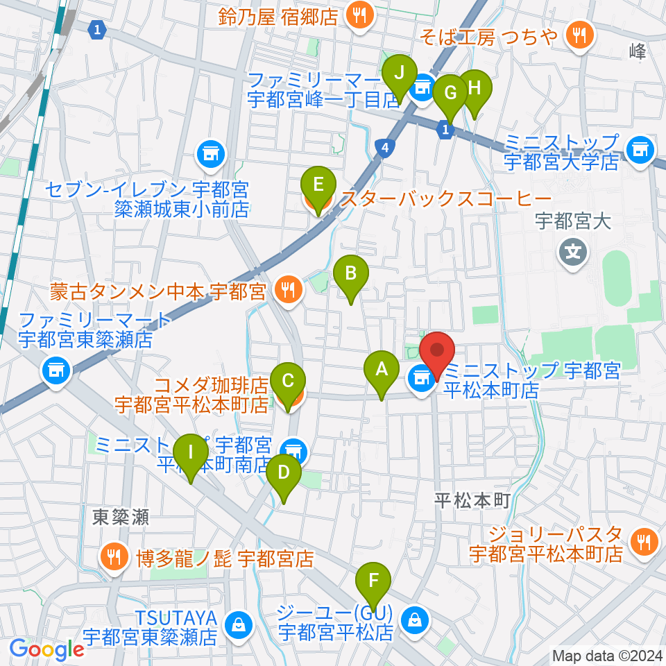 宇都宮JIVE Studio周辺のカフェ一覧地図