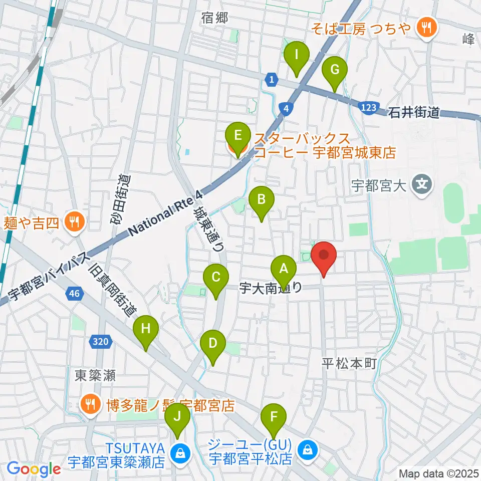 宇都宮JIVE Studio周辺のカフェ一覧地図