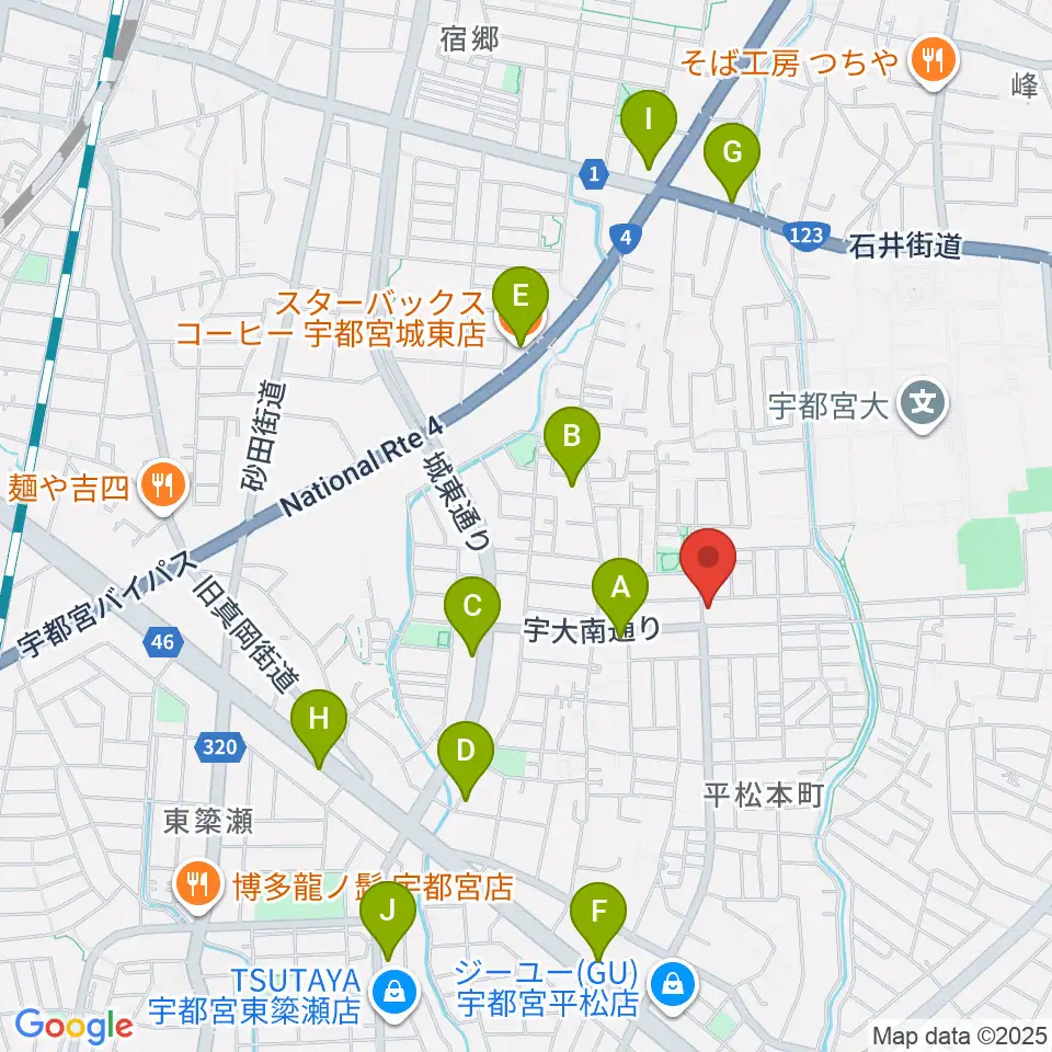 宇都宮JIVE Studio周辺のカフェ一覧地図