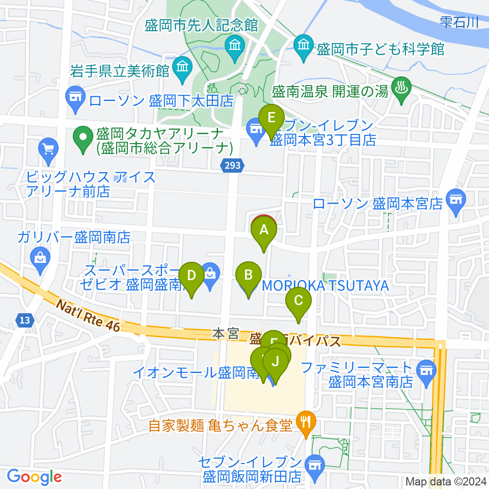 REDHOT盛岡周辺のカフェ一覧地図
