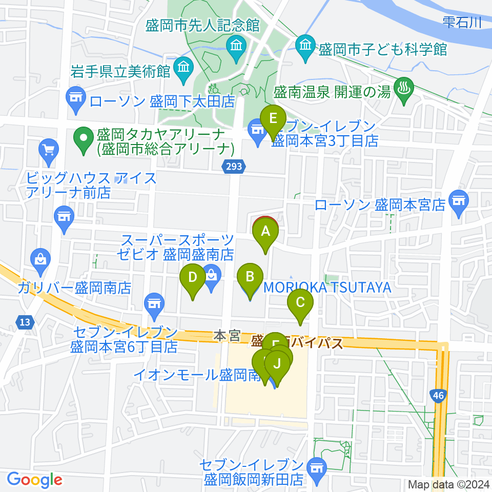 REDHOT盛岡周辺のカフェ一覧地図