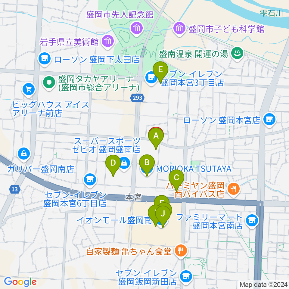 REDHOT盛岡周辺のカフェ一覧地図