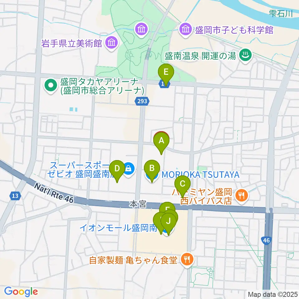 REDHOT盛岡周辺のカフェ一覧地図