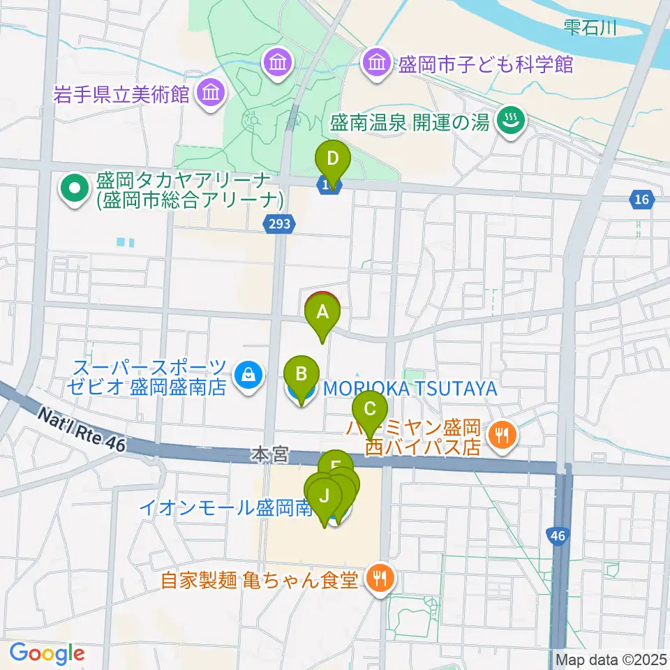 REDHOT盛岡周辺のカフェ一覧地図