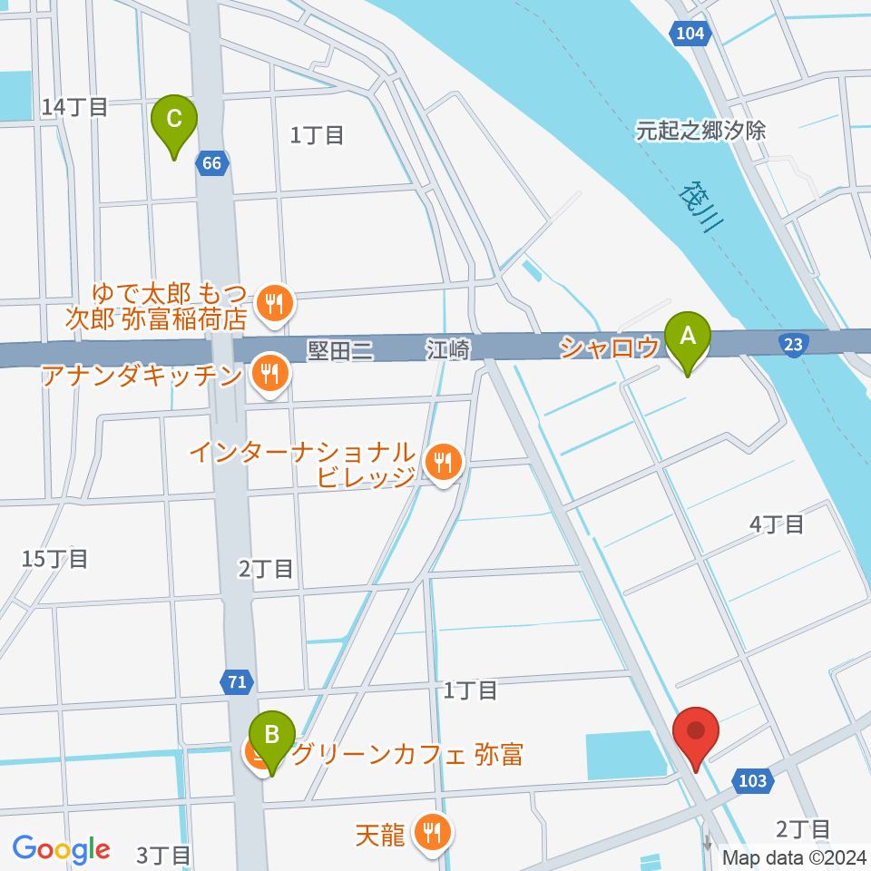 ギター工房フォーエム周辺のカフェ一覧地図