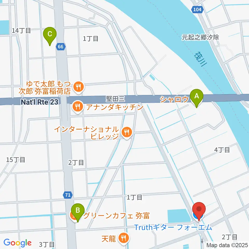 ギター工房フォーエム周辺のカフェ一覧地図