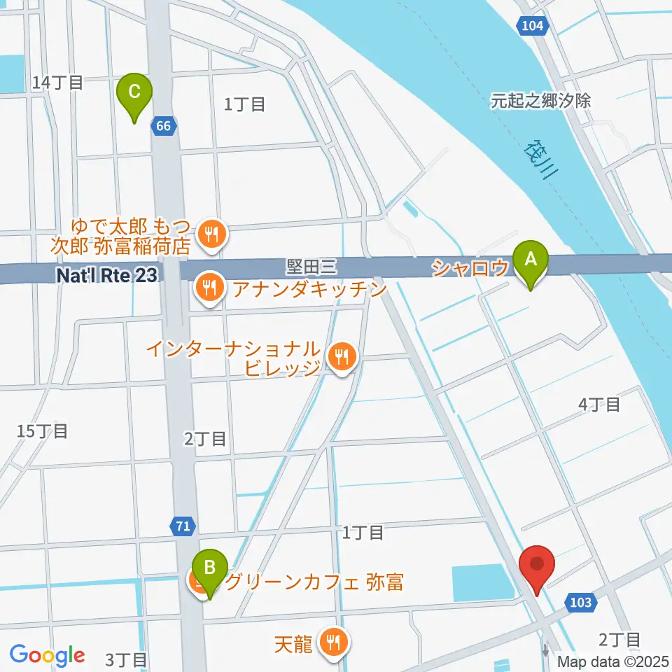 ギター工房フォーエム周辺のカフェ一覧地図