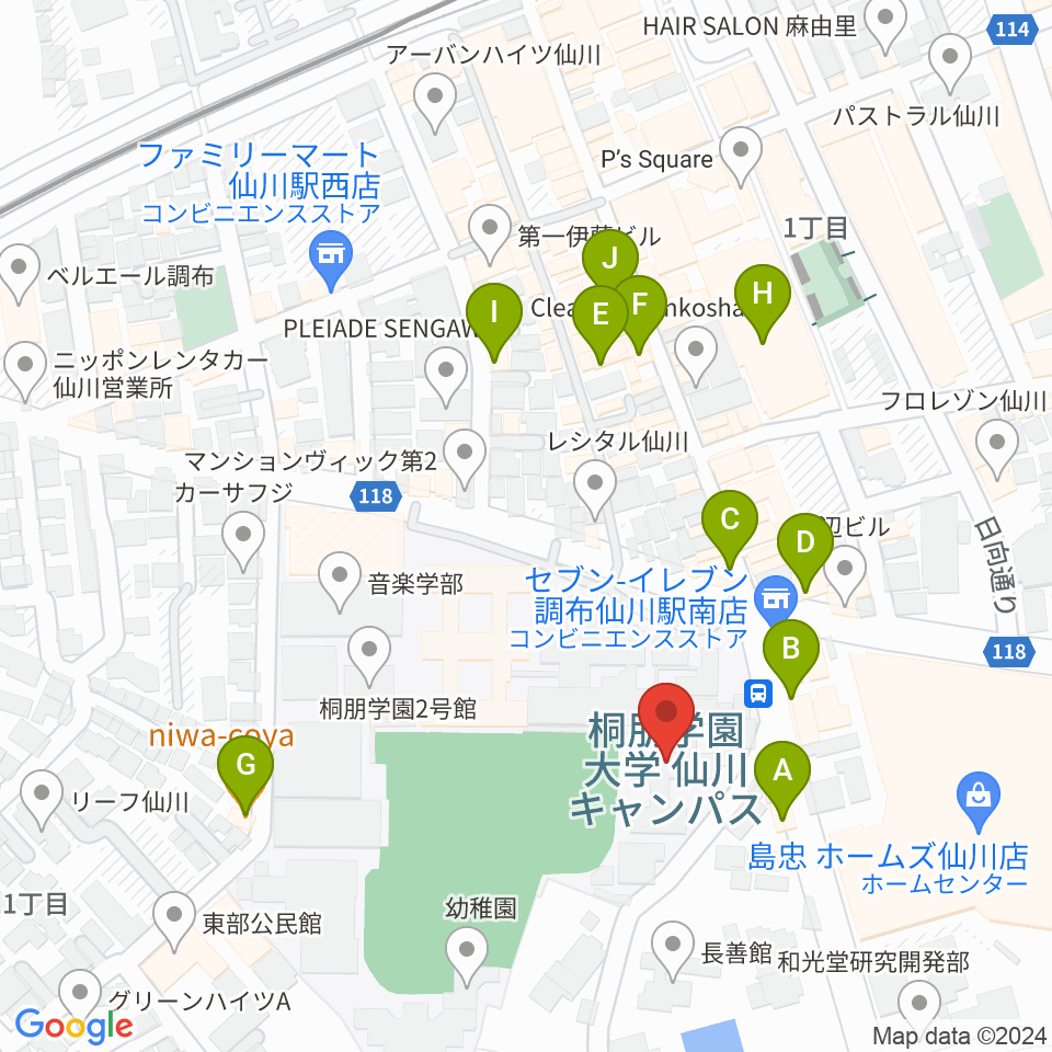 桐朋学園大学音楽学部周辺のカフェ一覧地図