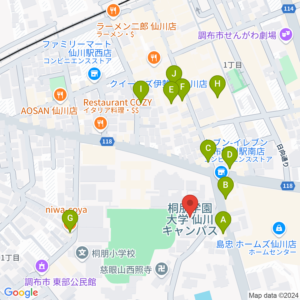 桐朋学園大学音楽学部周辺のカフェ一覧地図