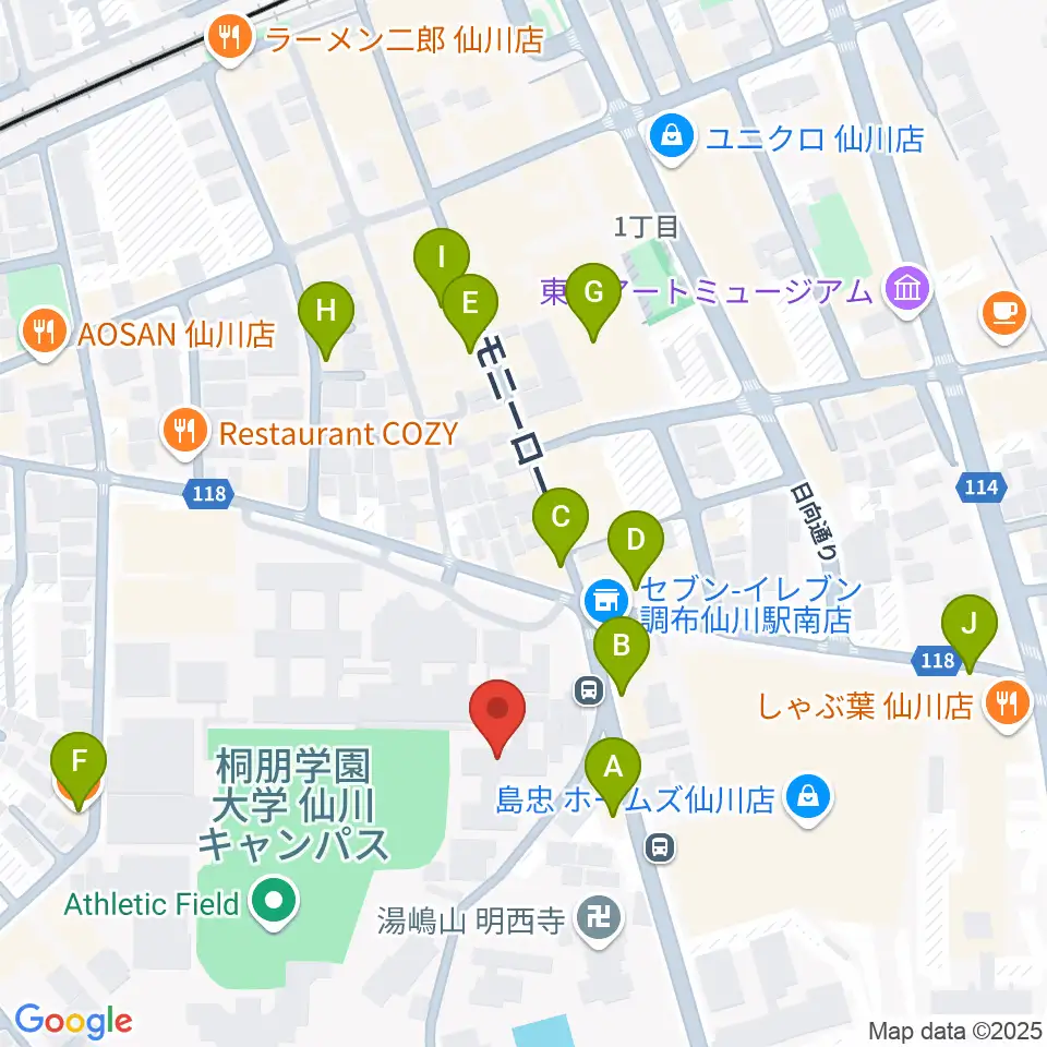 桐朋学園大学音楽学部周辺のカフェ一覧地図