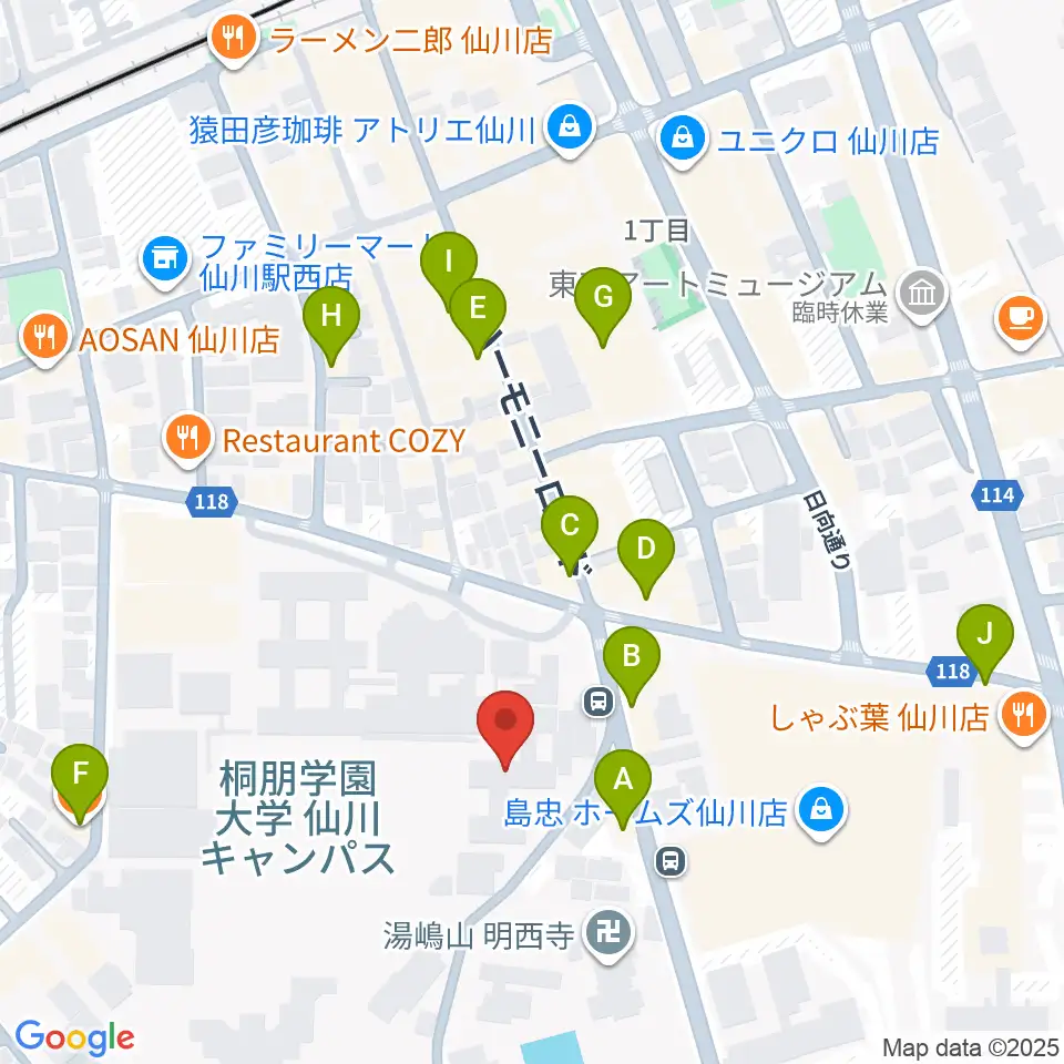 桐朋学園大学音楽学部周辺のカフェ一覧地図