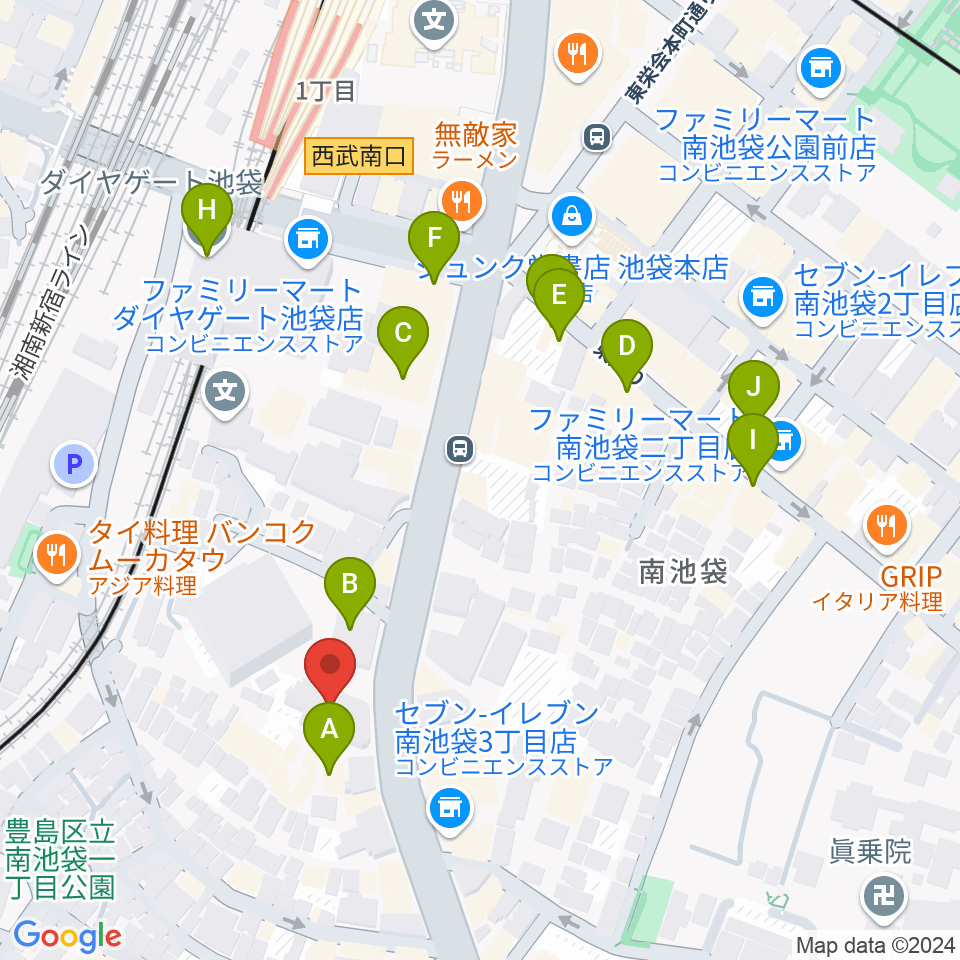 富士楽器 池袋ショールーム周辺のカフェ一覧地図