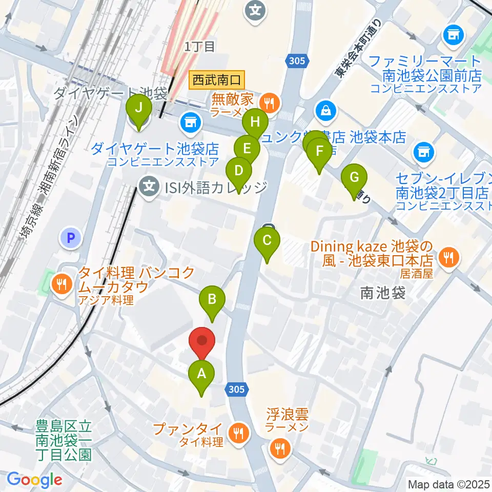 富士楽器 池袋ショールーム周辺のカフェ一覧地図