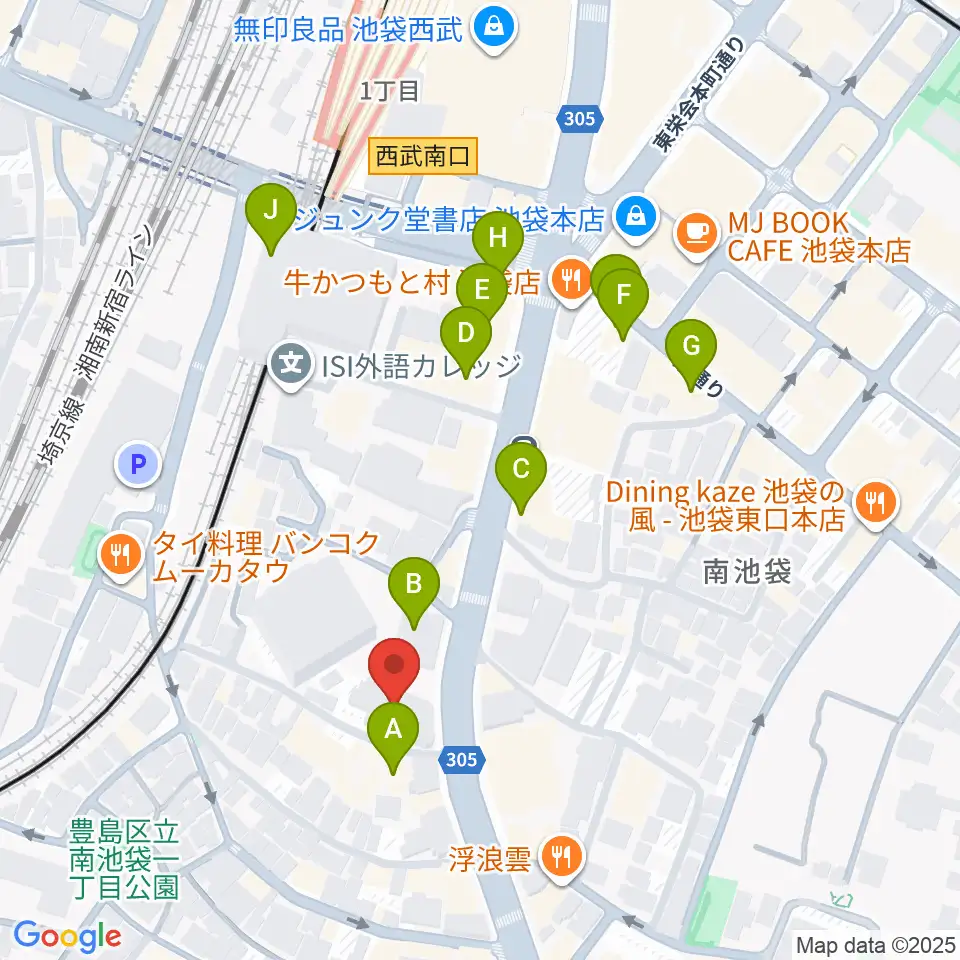 富士楽器 池袋ショールーム周辺のカフェ一覧地図
