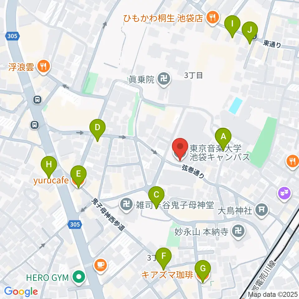 東京音楽大学周辺のカフェ一覧地図