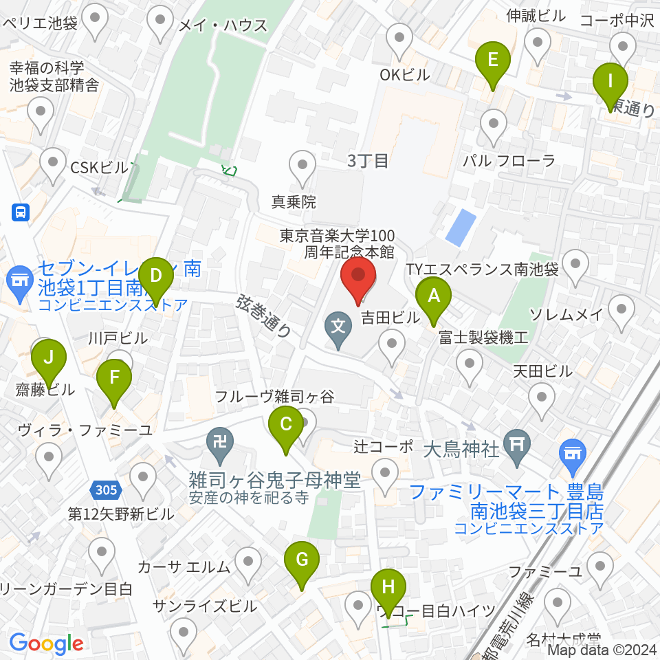 東京音楽大学付属音楽教室周辺のカフェ一覧地図