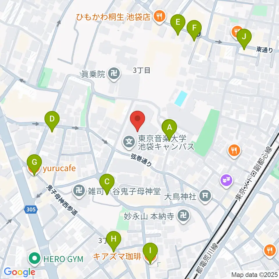 東京音楽大学付属音楽教室周辺のカフェ一覧地図