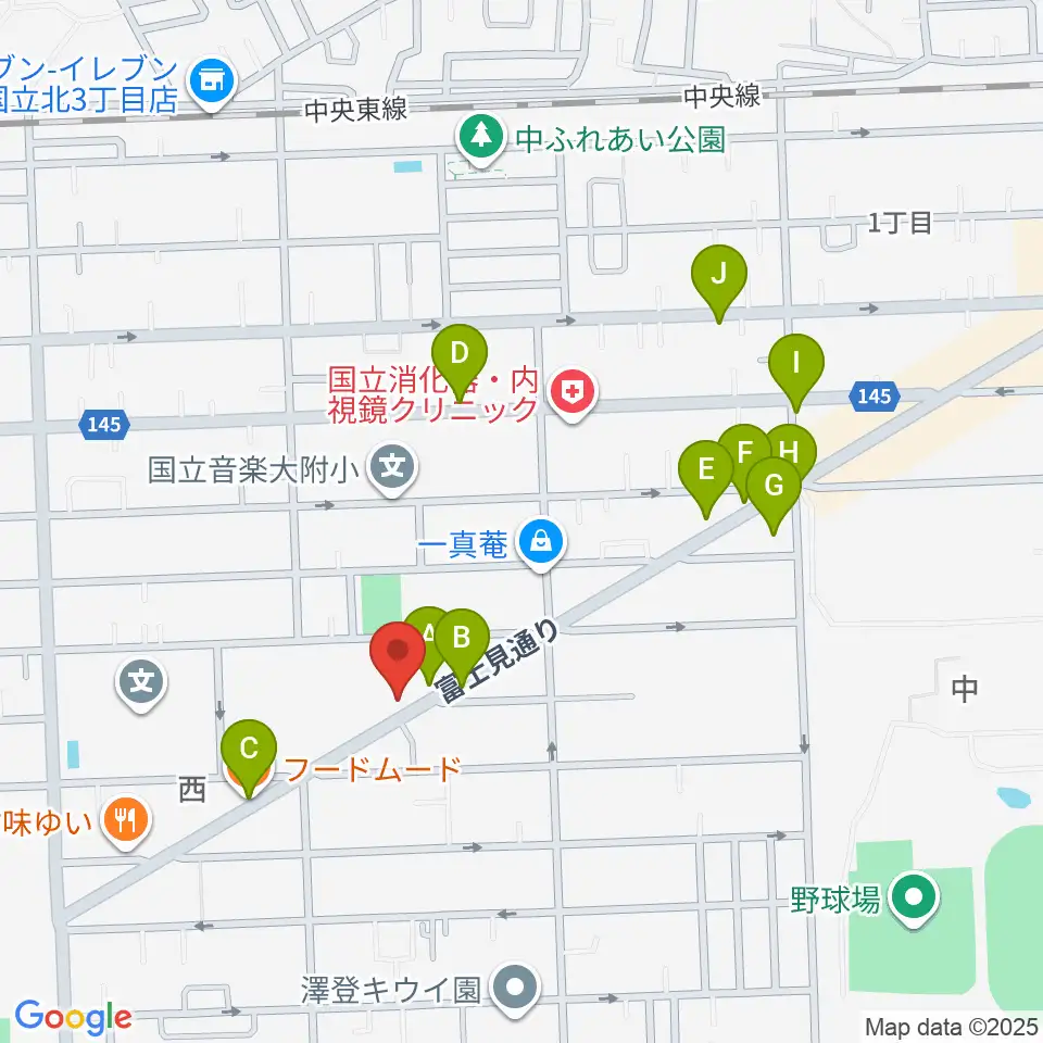 国立音楽大学附属高等学校音楽科周辺のカフェ一覧地図