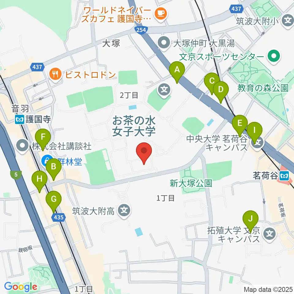 お茶の水女子大学・音楽表現コース周辺のカフェ一覧地図