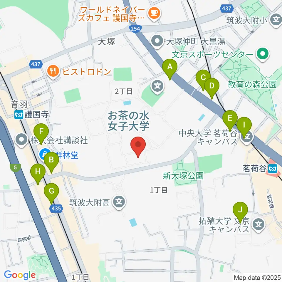 お茶の水女子大学・音楽表現コース周辺のカフェ一覧地図