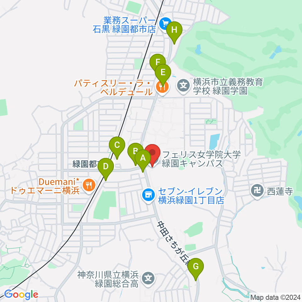 フェリス女学院大学 音楽・身体表現専攻周辺のカフェ一覧地図