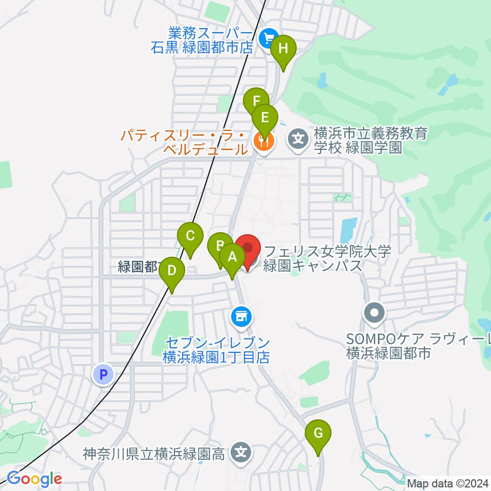 フェリス女学院大学 音楽・身体表現専攻周辺のカフェ一覧地図