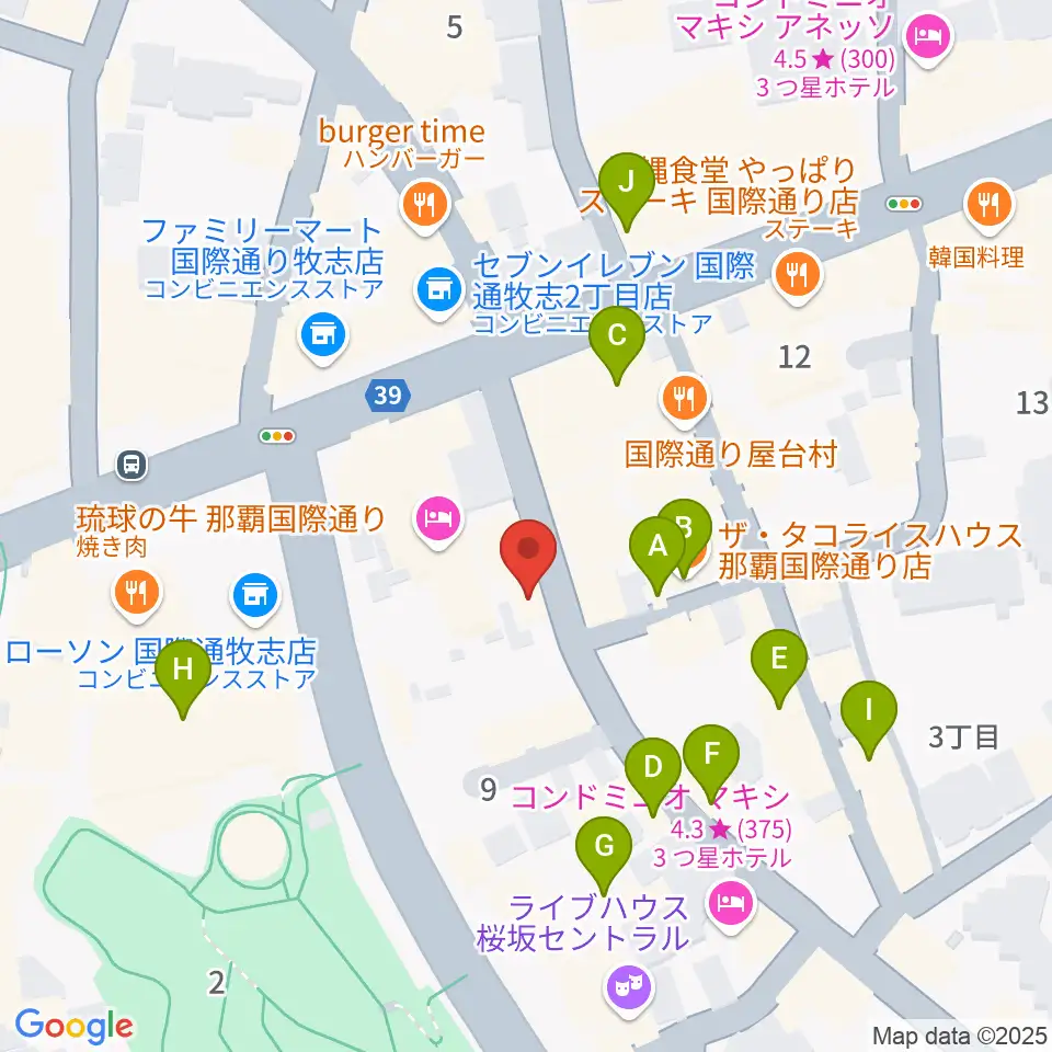 三線専門店ナビィ三線周辺のカフェ一覧地図