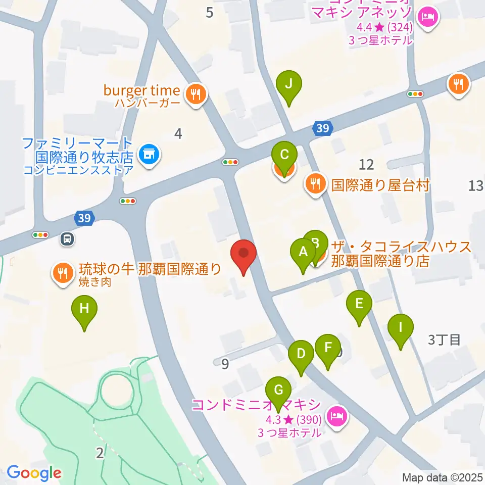 三線専門店ナビィ三線周辺のカフェ一覧地図