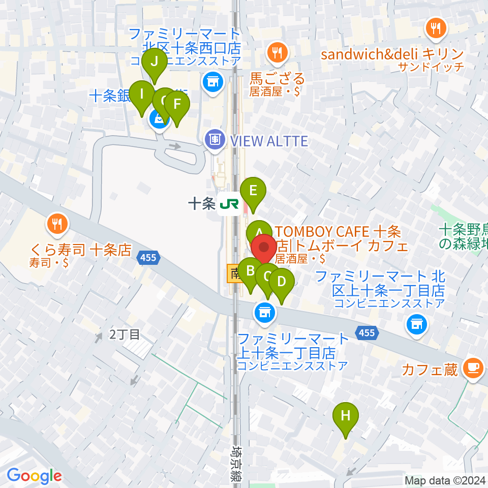 中国屋楽器店周辺のカフェ一覧地図