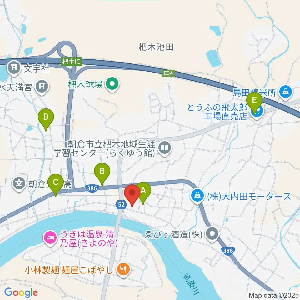 沢田楽器 杷木本店周辺のカフェ一覧地図