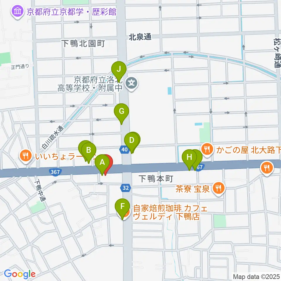京都 月光堂楽器店周辺のカフェ一覧地図