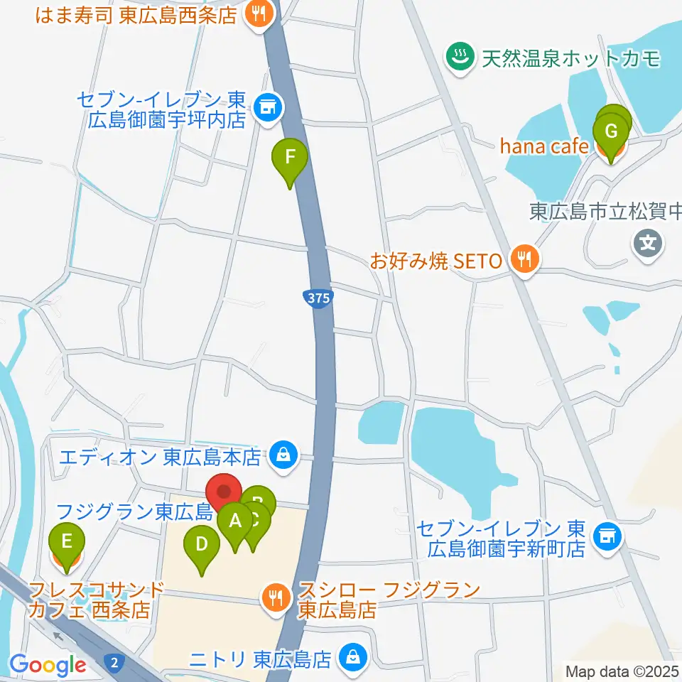 キハラ楽器西条店ときめきセンター周辺のカフェ一覧地図