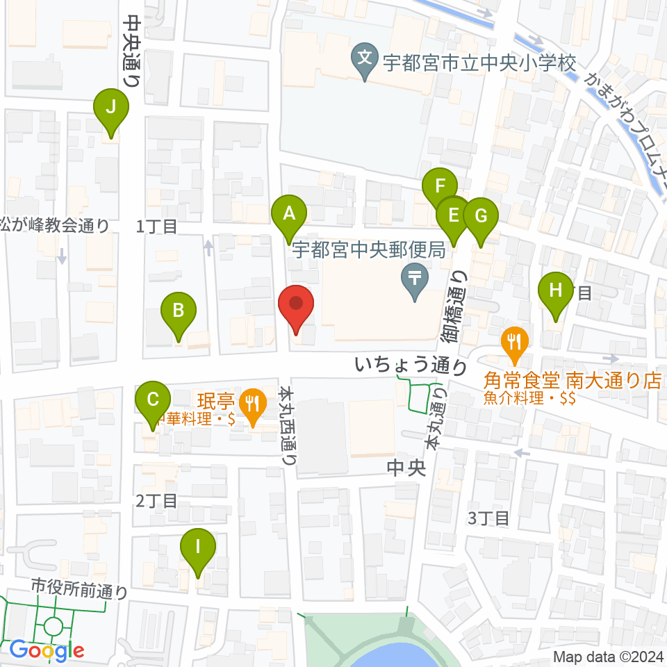 宇都宮ライナス周辺のカフェ一覧地図