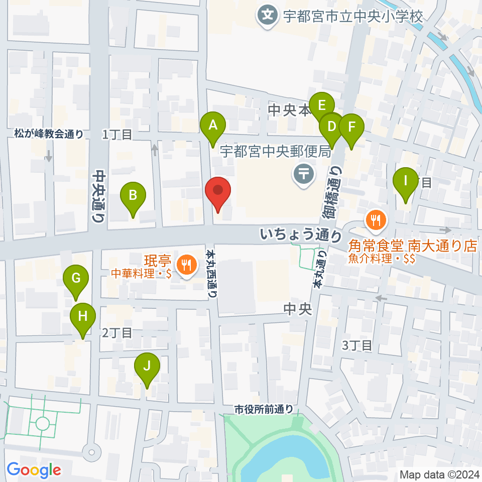 宇都宮ライナス周辺のカフェ一覧地図