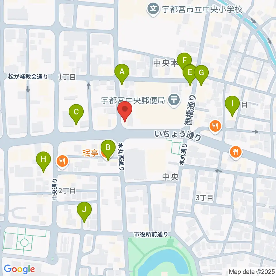 宇都宮ライナス周辺のカフェ一覧地図