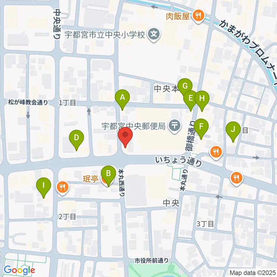 宇都宮ライナス周辺のカフェ一覧地図