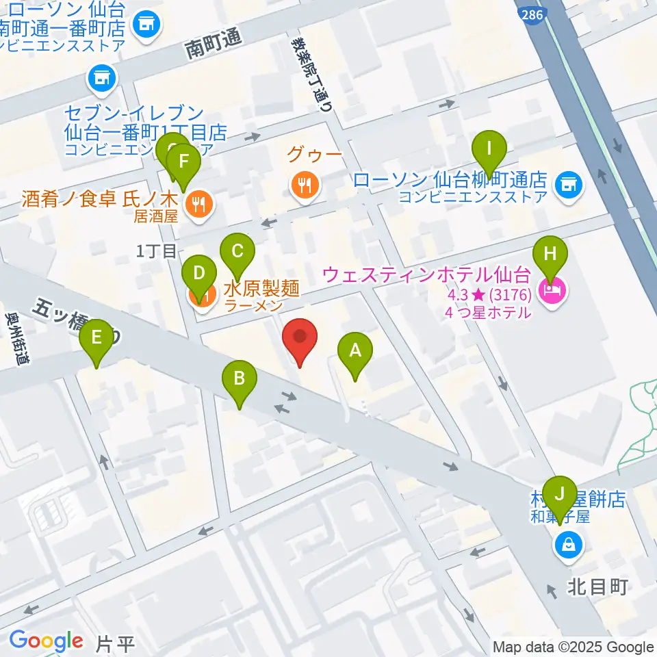 サンリツ楽器 仙台本店周辺のカフェ一覧地図