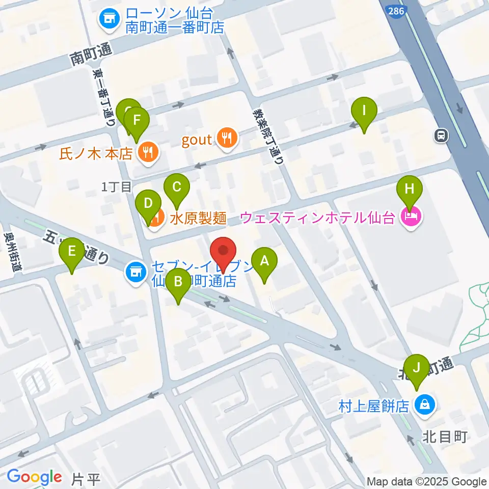 サンリツ楽器 仙台本店周辺のカフェ一覧地図