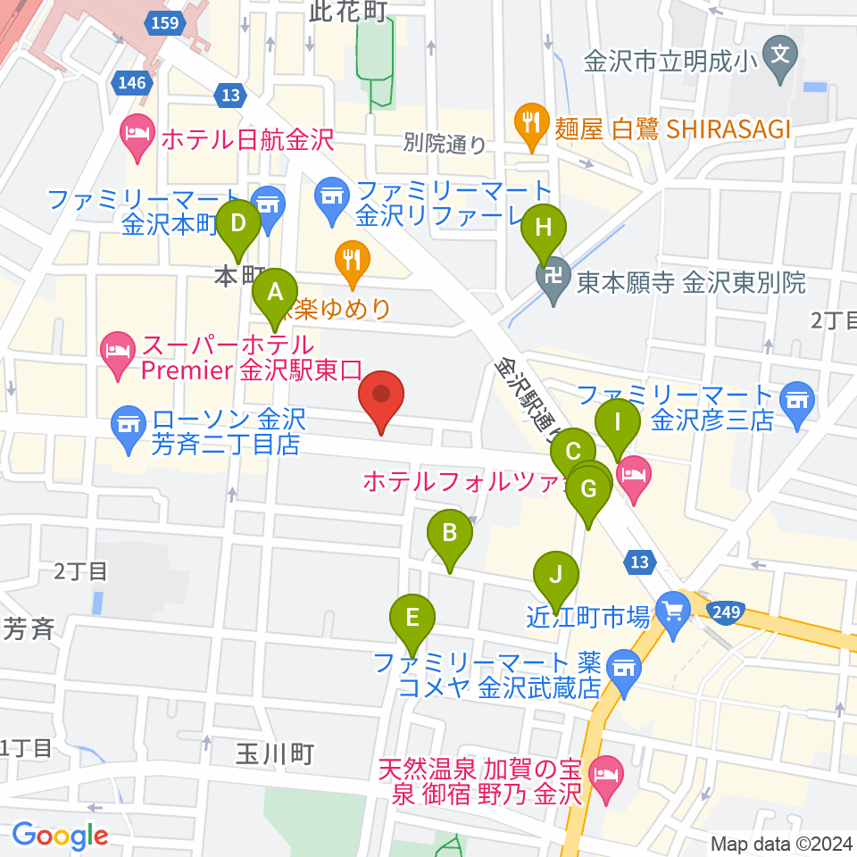 関屋楽器店周辺のカフェ一覧地図