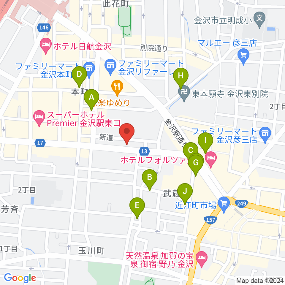 関屋楽器店周辺のカフェ一覧地図