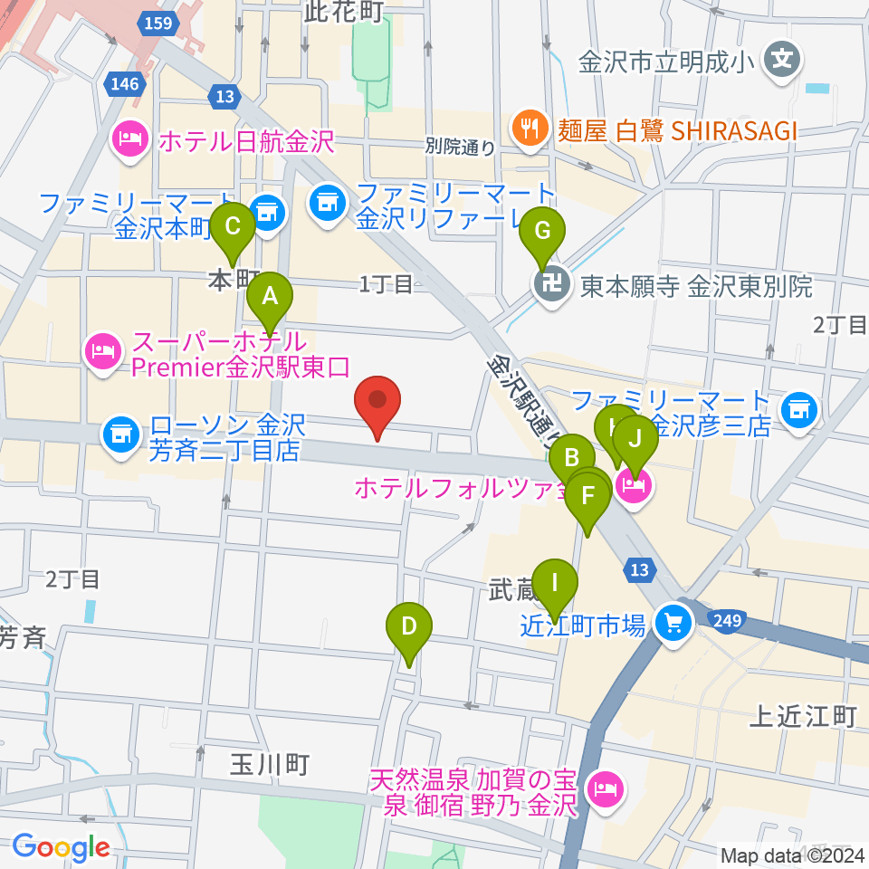 関屋楽器店周辺のカフェ一覧地図