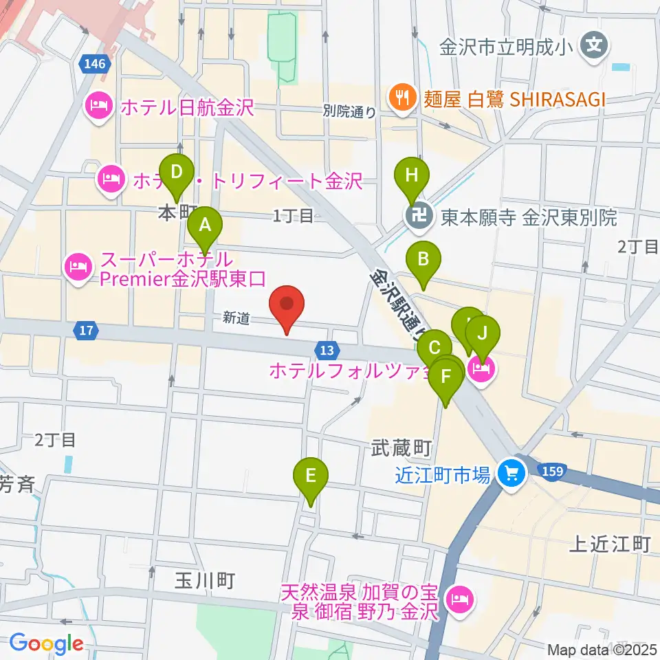 関屋楽器店周辺のカフェ一覧地図